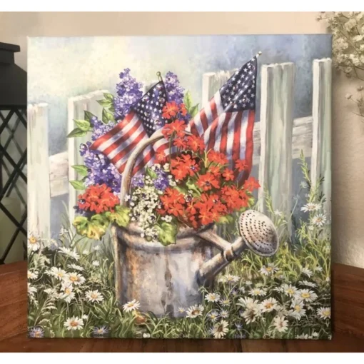 Glow Decor Green And Red Patriotic Garden Pizazz Print Framed Wall Decor 10" X 10"