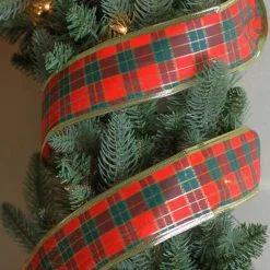 Ribbon*Northlight Green And Red Plaid Wired Christmas Craft Ribbon 2.5