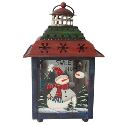Candles & Holders*Northlight Green, Red And Blue Snowman Christmas Candle Lantern 11