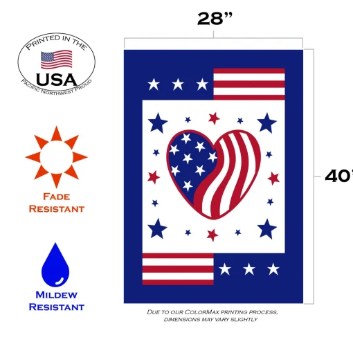 Toland Home Garden Heart Of America Patriotic Outdoor House Flag 40" X 28"
