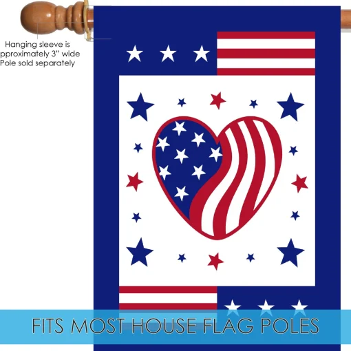 Toland Home Garden Heart Of America Patriotic Outdoor House Flag 40" X 28"