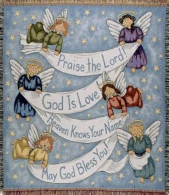 Simply Home Heaven Knows Your Name Angels Tapestry Throw Blanket 50" X 60"