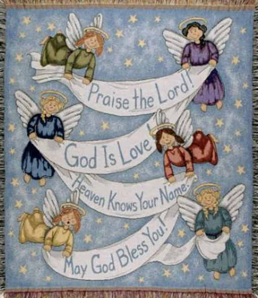 Simply Home Heaven Knows Your Name Angels Tapestry Throw Blanket 50" X 60"