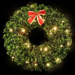 Pre-Lit Wreaths*Northlight 17-Inch Pre-Lit Green Tinsel Artificial Christmas Wreath With Bow - Clear Led Lights