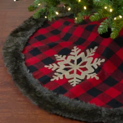 48 Inch And Smaller*Northlight 48-Inch Red And Black Christmas Tree Skirt With Burlap Snowflake