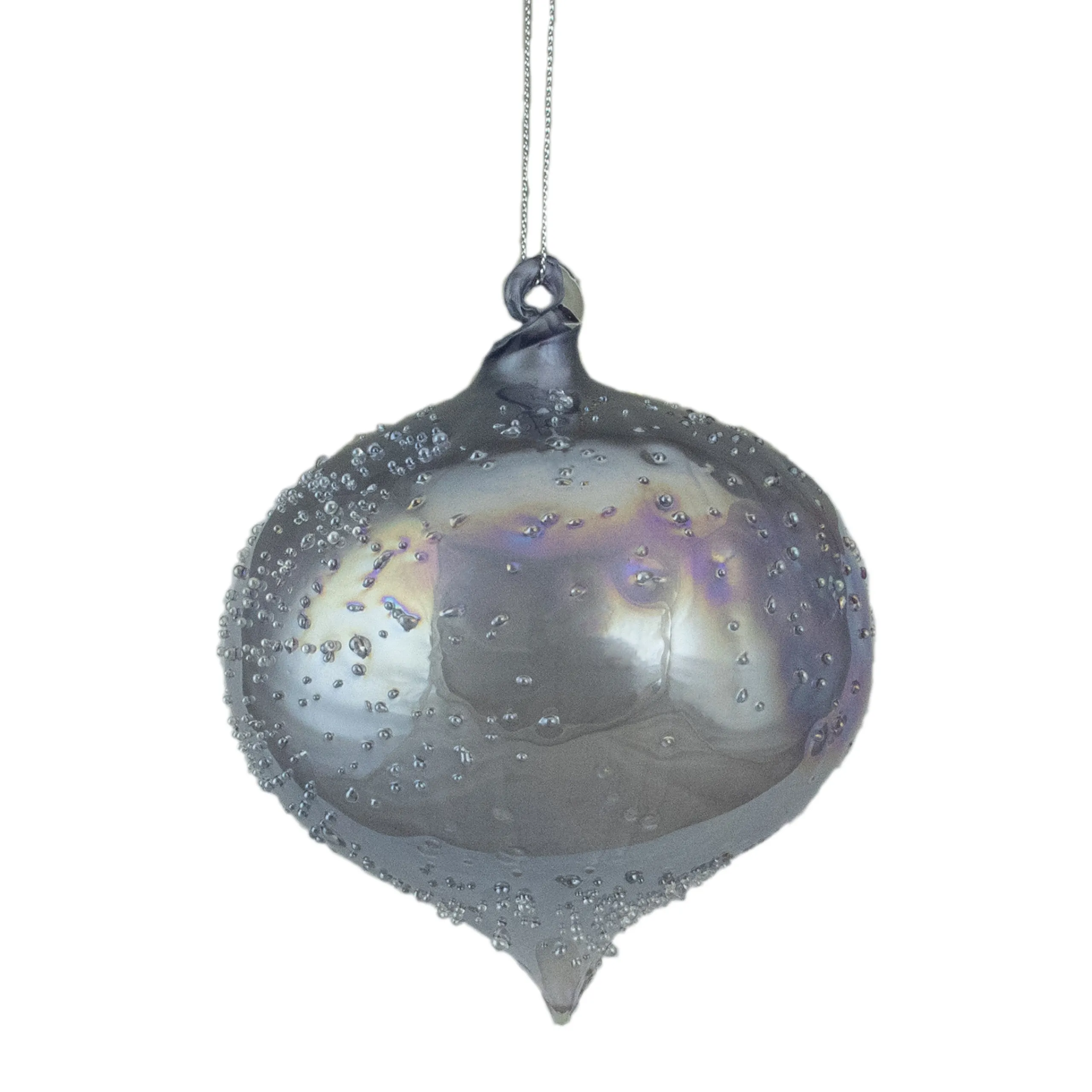 Northlight Pendants & Drops>4.5-Inch Silver Iridescent Glass Onion Christmas Ornament