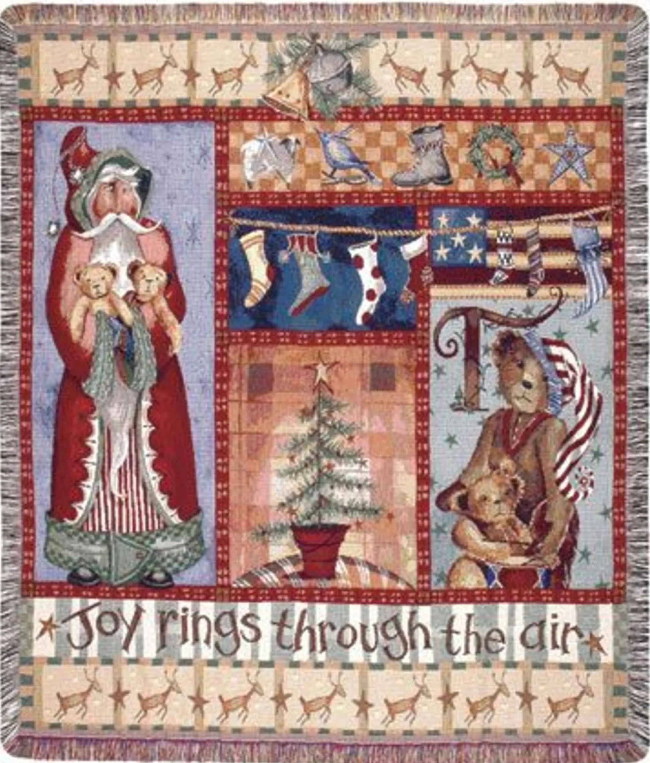 Pillows & Throws*Simply Home Joy Rings Thru The Air Christmas Folk Art Tapestry Throw Afghan 50" X 60"