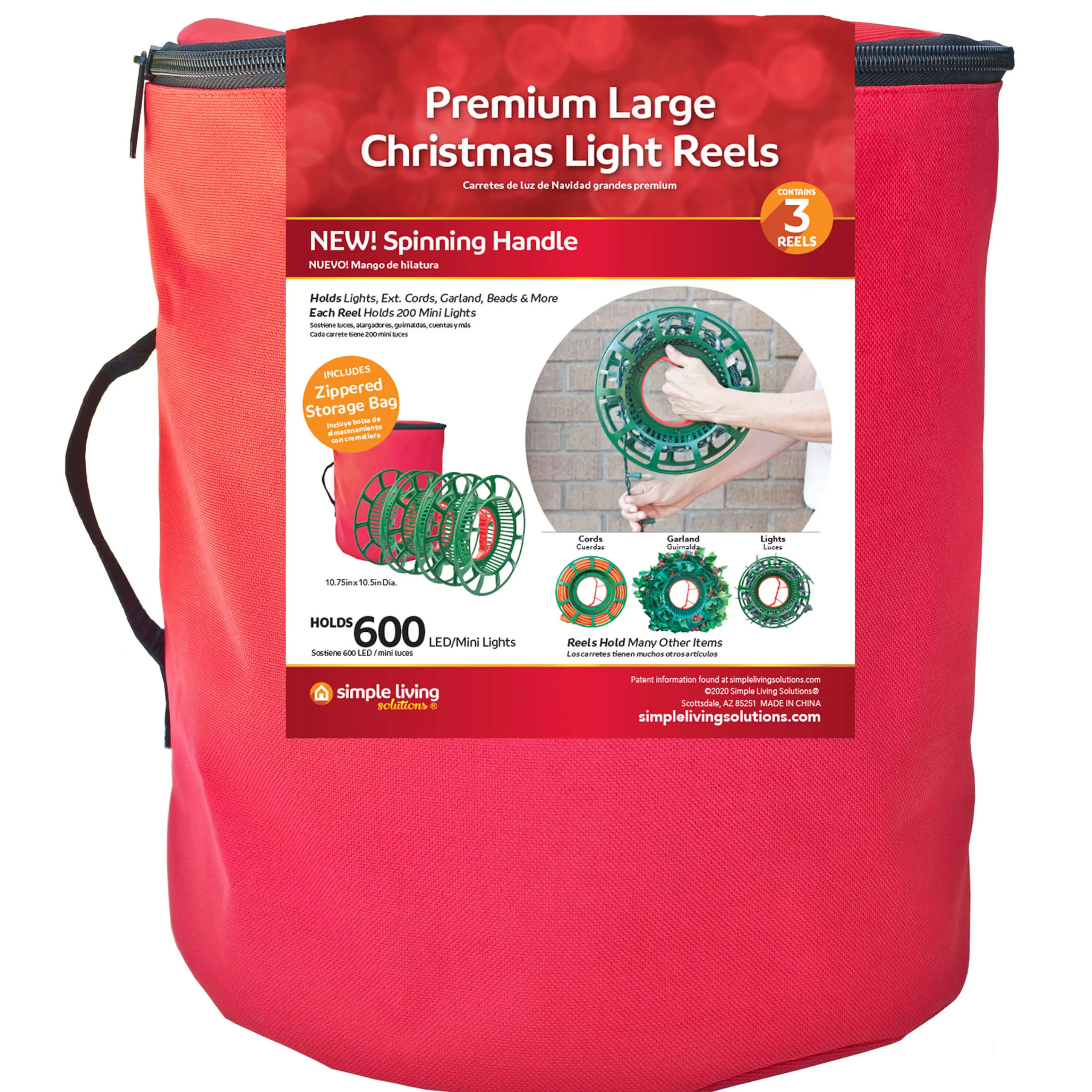 Northlight Large 3 Reel Red Christmas Light Storage Bag