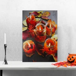 Northlight Led Lighted Autumn Leaves And Flickering Candles Canvas Wall Art 23.5" X 15.75"