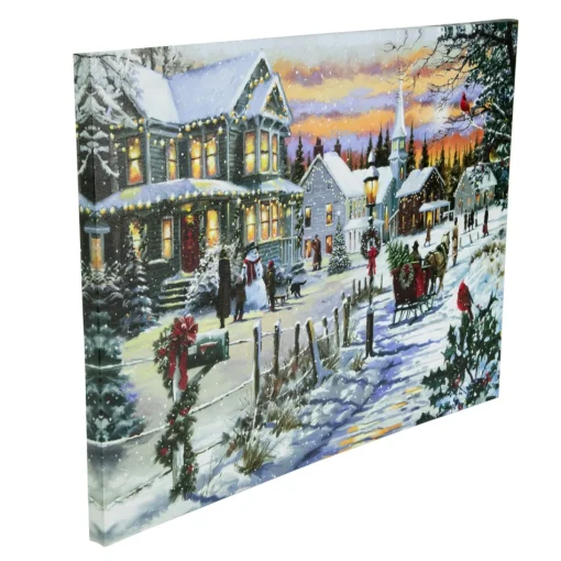 Signs & Plaques*Northlight Led Lighted Fiber Optic Snowy Christmas Village Canvas Wall Art 11.75" X 15.75"