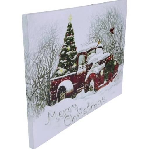 Wall & Door Decorations*Northlight Led Lighted Fiber Optic Truck And Tree Christmas Canvas Wall Art 11.75" X 15.75"