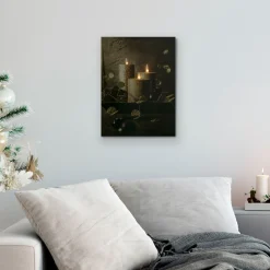 Wall & Door Decorations*Northlight Led Lighted Glittery Gold Flickering Candles Christmas Canvas Wall Art 15.75" X 11.75"