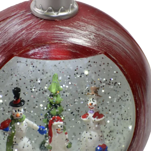 Hi-Line Gifts Snowmen>Led Lighted Red Musical Snowman Christmas Snow Ball Ornament 6.25"