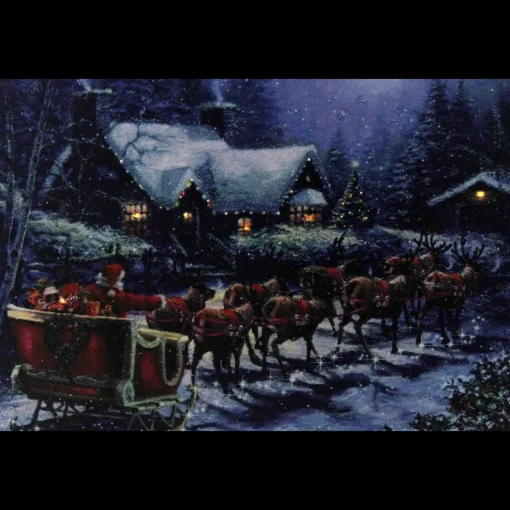 Wall & Door Decorations*Northlight Led Lighted Santa Claus In Sleigh Christmas Canvas Wall Art 15.75" X 23.5"