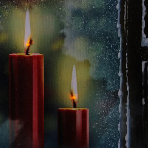 Signs & Plaques*Northlight Led Lighted Snowy Window Pane And Candles Christmas Canvas Wall Art 12" X 15.75"