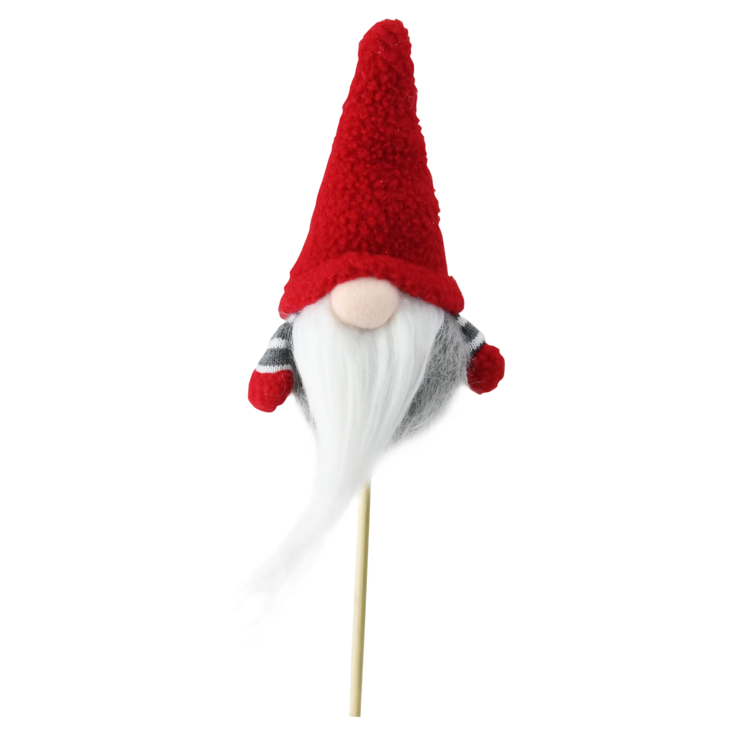Northlight Fantasy & Sci Fi> 11.5" Santa Gnome With Hat And Striped Arms On A Stick Christmas Ornament - Gray/Red