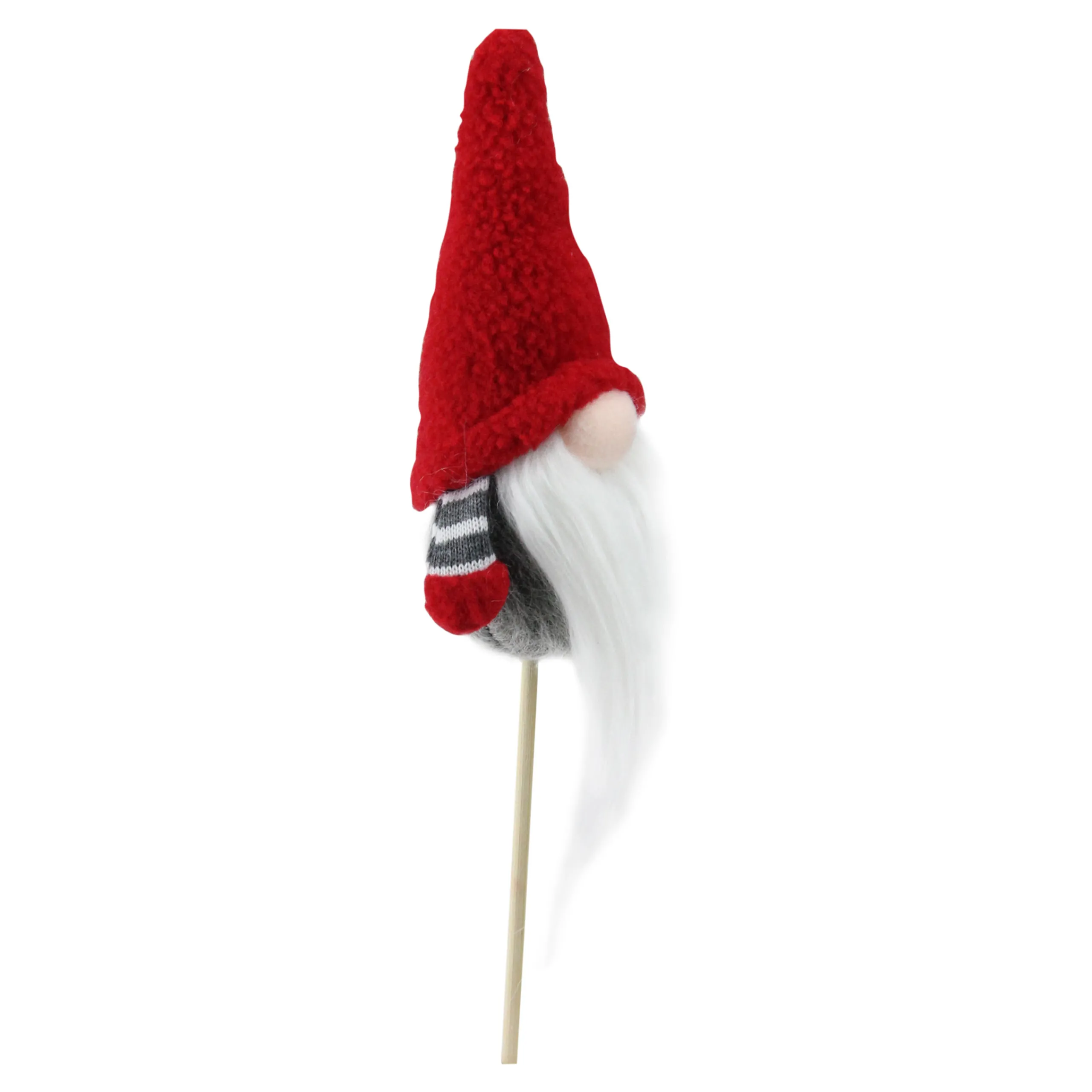 Northlight Fantasy & Sci Fi> 11.5" Santa Gnome With Hat And Striped Arms On A Stick Christmas Ornament - Gray/Red