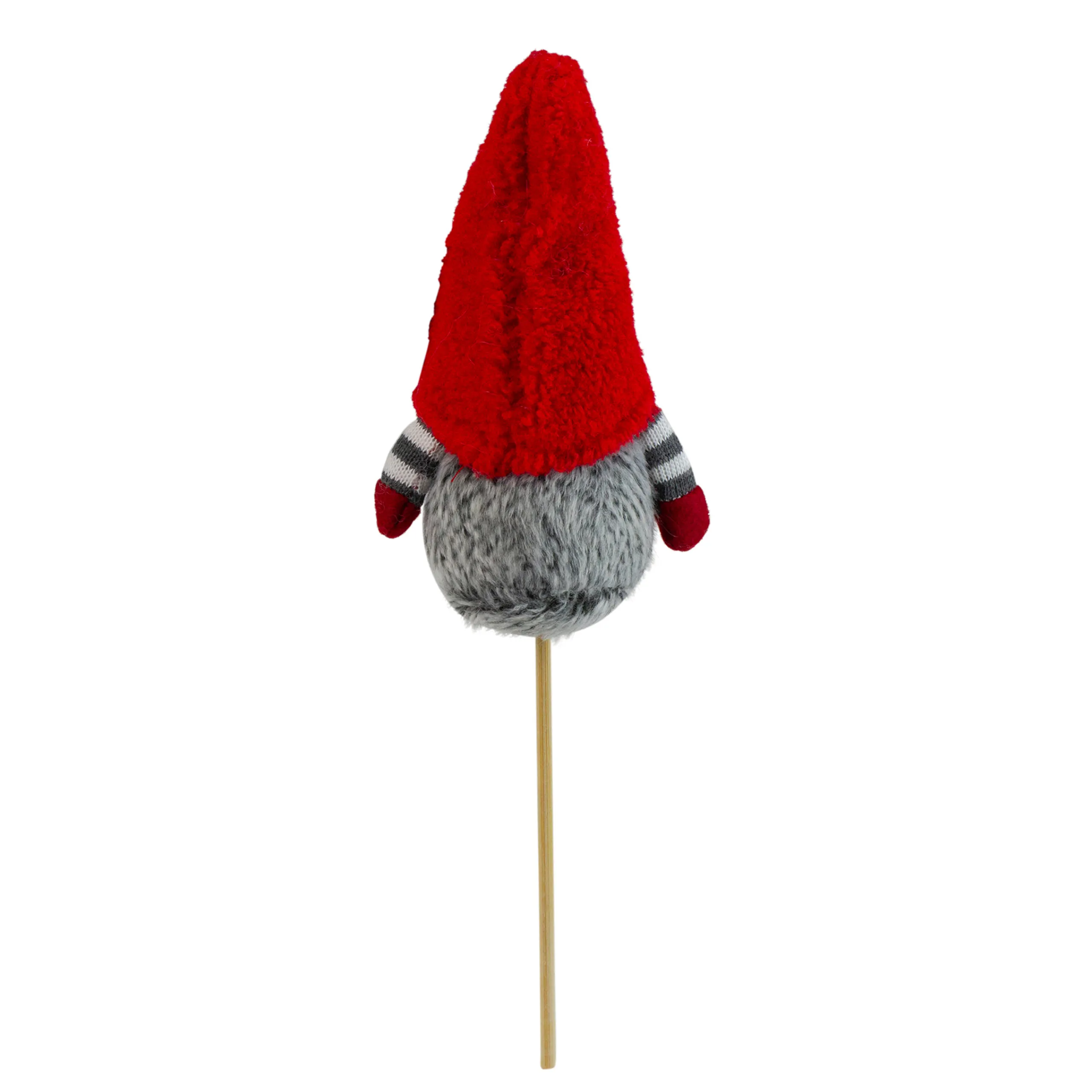 Northlight Fantasy & Sci Fi> 11.5" Santa Gnome With Hat And Striped Arms On A Stick Christmas Ornament - Gray/Red