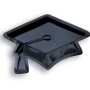 Party Central Pack Of 12 Black Mortarboard Graduation Cap Hat Shaped Disposable Plastic Party Banquet Dinner Plate Trays