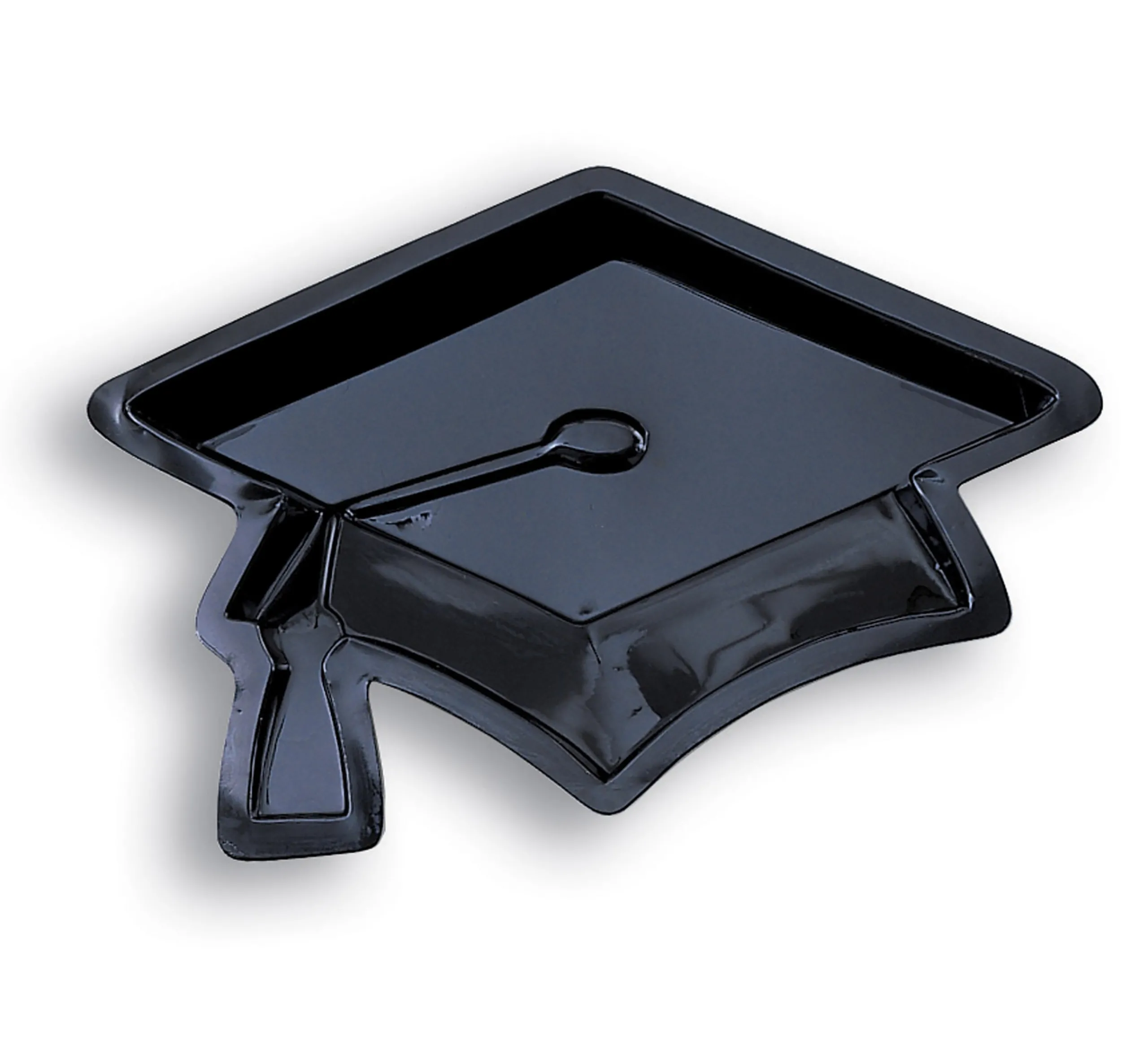 Party Central Pack Of 12 Black Mortarboard Graduation Cap Hat Shaped Disposable Plastic Party Banquet Dinner Plate Trays