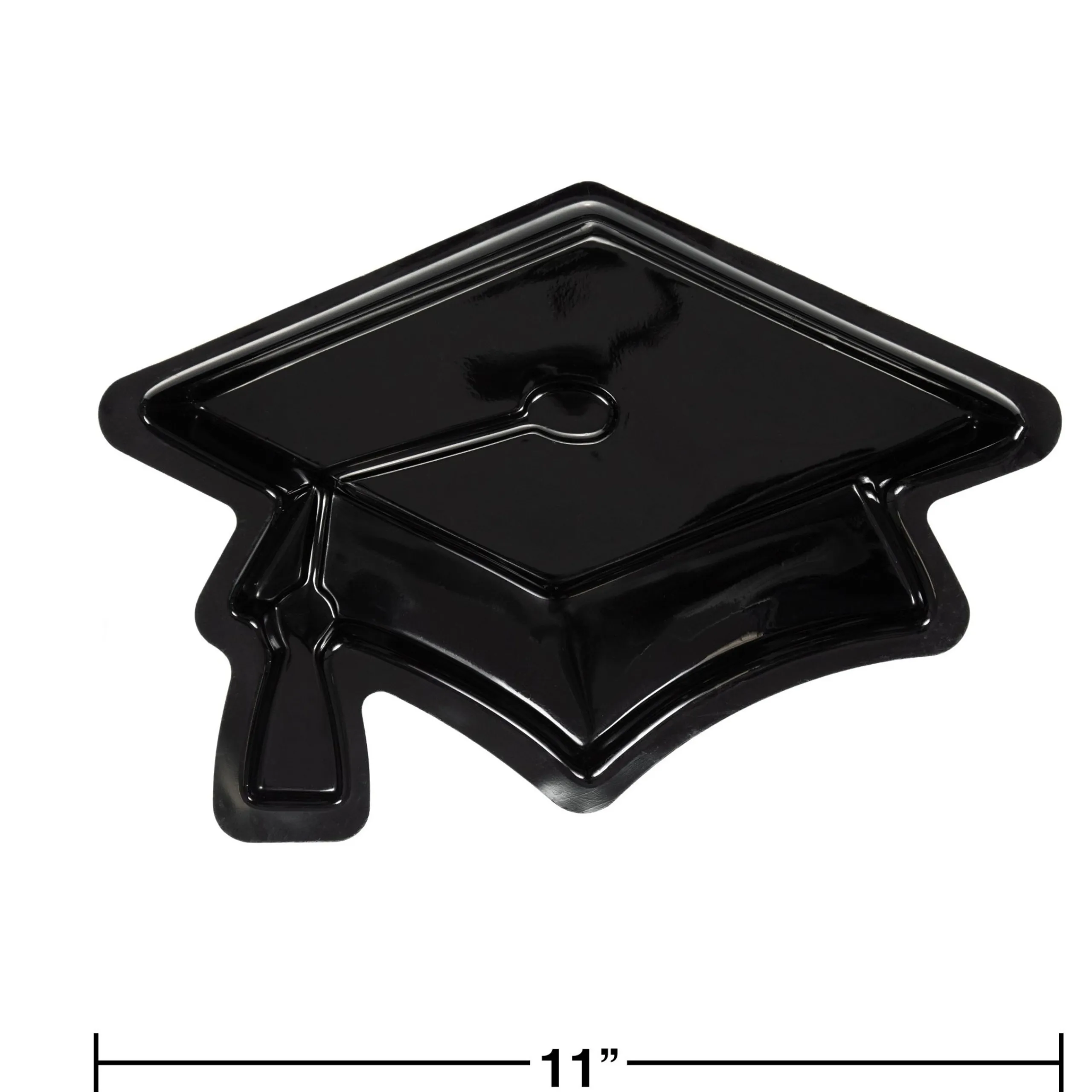 Party Central Pack Of 12 Black Mortarboard Graduation Cap Hat Shaped Disposable Plastic Party Banquet Dinner Plate Trays