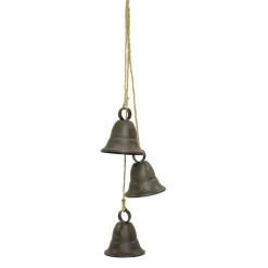 Bells*Diva At Home Pack Of 2 Dark Gray Distressed Finish 3 Bells On Rope 14.75"