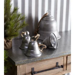Bells*Diva At Home Pack Of 2 Dark Gray Distressed Finish 3 Bells On Rope 14.75"