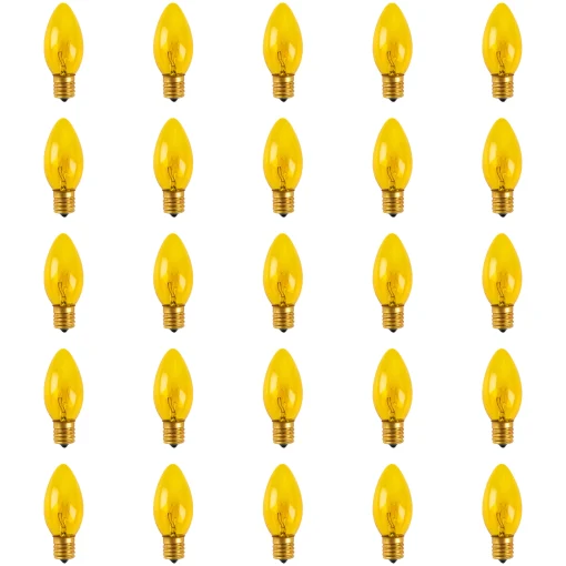 Northlight Pack Of 25 Incandescent Transparent Yellow C9 Christmas Replacement Bulbs