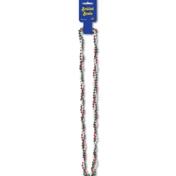 Party Central Pack Of 12 Metallic Red And Green Braided Party Bead Necklaces 33"