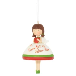 Contemporary Home Living Angels & Cherubs>Pack Of 3 Red And White O Come Let Us Adore Him Dangling Christmas Ornaments 4"