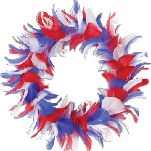 Specialty Wreaths*Beistle Pack Of 6 Red White And Blue Patriotic Decorative Party Feather Wreath 12"