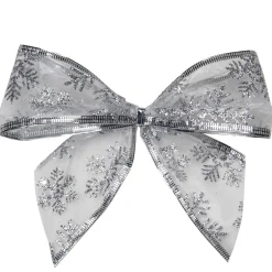 Bows*Northlight Pack Of 6 Sheer Silver Snowflake 2 Loop Christmas Bow Decorations 5.5