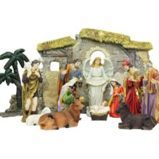 Nativities*Northlight 13-Piece Gray Traditional Religious Christmas Nativity Figurine With Stable 23.25"
