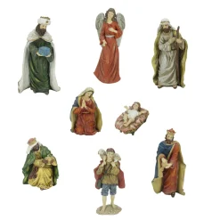 Nativities*Northlight 8-Piece Green And Red Jewel Tone Inspirational Religious Christmas Nativity Figurine Set 12.25"