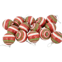 Northlight Balls>14-Piece Red, Green And White Striped Decoupage Christmas Ball Ornament Set, 2.25" (60Mm)