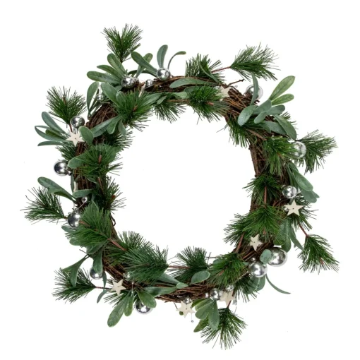 Specialty Wreaths*Northlight Pine Needle And Silver Ball Ornament Artificial Christmas Wreath, 12-Inch, Unlit