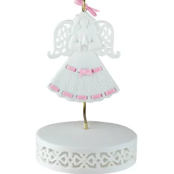 Roman Angels & Cherubs>Pink Ribbon Porcelain Angel Ornament With Hanger And Base #46721G