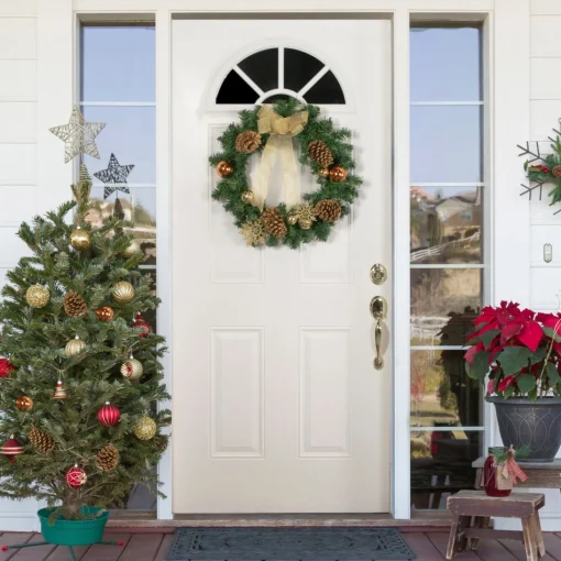 Specialty Wreaths*Northlight Pre-Decorated Ball Ornaments And Bow Artificial Christmas Wreath, 24-Inch, Unlit