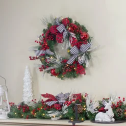 Pre-Lit Wreaths*Northlight Pre-Lit Decorated Plaid And Houndstooth Artificial Christmas Wreath - 24-Inch, Warm White Lights