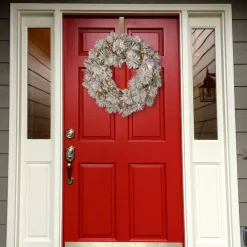 Frosted, Flocked, Iced Wreaths*National Tree Company Pre-Lit Flocked Bristle Pine Artificial Christmas Wreath, 24-Inch, White Led Lights