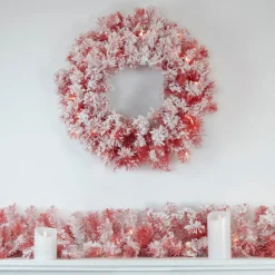 Specialty Wreaths*Northlight Pre-Lit Flocked Red Artificial Christmas Wreath, 36 Inch, Clear Lights