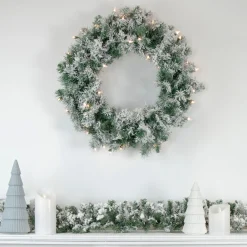Pre-Lit Wreaths*Northlight Pre-Lit Flocked Victoria Pine Artificial Christmas Wreath - 24-Inch, Clear Lights