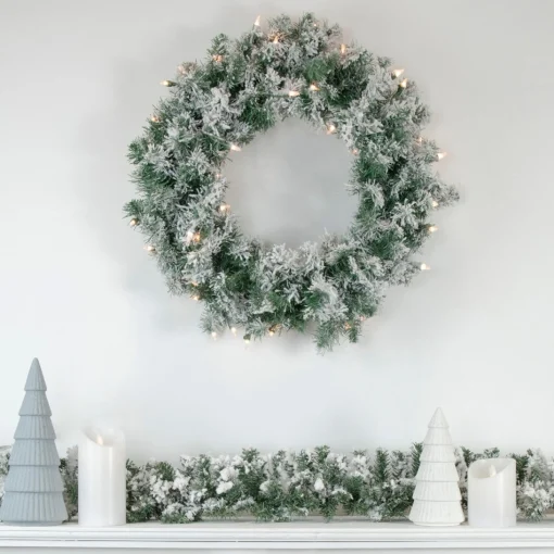Pre-Lit Wreaths*Northlight Pre-Lit Flocked Victoria Pine Artificial Christmas Wreath - 24-Inch, Clear Lights