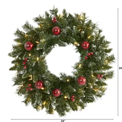 Frosted, Flocked, Iced Wreaths*Nearly Natural Pre-Lit Frosted Artificial Christmas Wreath, 24-Inch, Clear Led Lights