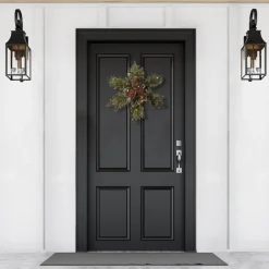 Pre-Lit Wreaths*National Tree Company Pre-Lit Frosted Pinecone Artificial Christmas Star Wreath, 14-Inch, White Lights