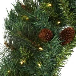 Specialty Wreaths*Nearly Natural Pre-Lit Mixed Pine And Pinecone Artificial Christmas Wreath, 20-Inch, Clear Leds