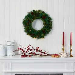 Specialty Wreaths*Nearly Natural Pre-Lit Mixed Pine And Pinecone Artificial Christmas Wreath, 20-Inch, Clear Leds