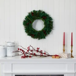 Specialty Wreaths*Nearly Natural Pre-Lit Mixed Pine And Pinecone Artificial Christmas Wreath, 20-Inch, Clear Leds