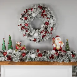 Traditional Pine Wreaths*Northlight Pre-Lit Snowy Bristle Pine Artificial Christmas Wreath, 30-Inch, Warm White Lights