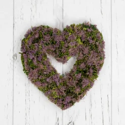Northlight Purple Moss And Green Twig Valentine's Day Heart Wreath, 14.5-Inch, Unlit